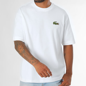 Lacoste - Tee Shirt Oversize Loose Fit Big Logo Crocodile Brodé Blanc