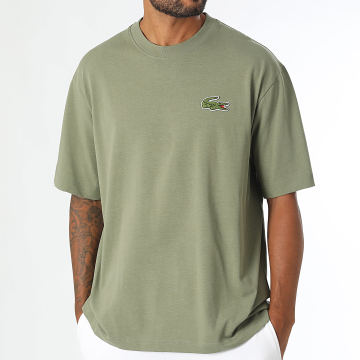 Lacoste - Tee Shirt Oversize Loose Fit Big Logo Crocodile Brodé Vert Kaki