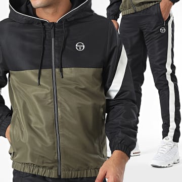 Sergio Tacchini - Ensemble De Survetement A Bandes Diagonalley 40778 Noir Vert Kaki