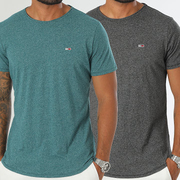 Tommy Jeans - Lot De 2 Tee Shirts Jaspe 9711 Vert Bouteille Chiné Gris Anthracite Chiné