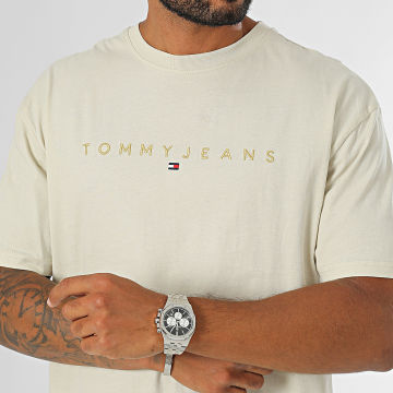 Tommy Jeans - Tee Shirt Regular Fit Gold Linear Logo 9694 Beige Doré