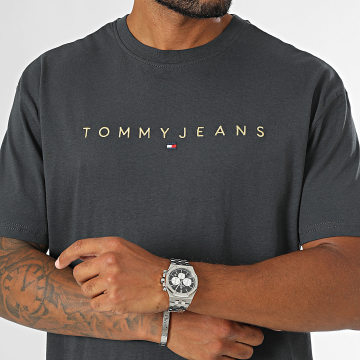 Tommy Jeans - Tee Shirt Regular Fit Gold Linear Logo 9694 Anthracite Grey Gold