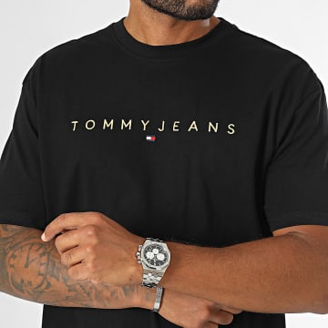 Tommy Jeans - Tee Shirt Regular Fit Gold Linear Logo 9694 Noir Doré