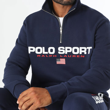 Polo Sport Ralph Lauren - Marineblauwe Sport Logo Zip Crew Hals Sweat Top