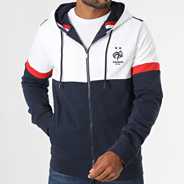 FFF - Sweat Zippé Capuche Fan F24017 Blanc Bleu Marine Rouge