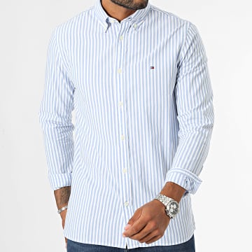 Tommy Hilfiger - Camicia Manica lunga Strisce Slim Classic Popeline Stripe 4573 Bianco Azzurro