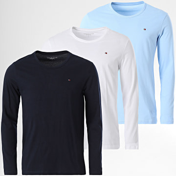 Tommy Hilfiger Lote de 3 Camisetas de manga larga 3378 Azul marino Blanco Azul claro Ryses