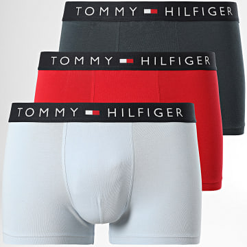 Tommy Hilfiger - Lot De 3 Boxers 3180 Rouge Bleu Clair Gris Anthracite