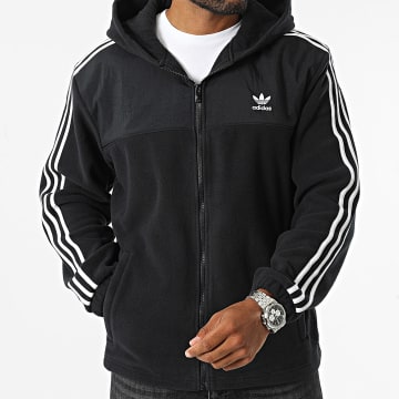 Adidas Originals - IZ4802 Sudadera con capucha a rayas y cremallera Negro