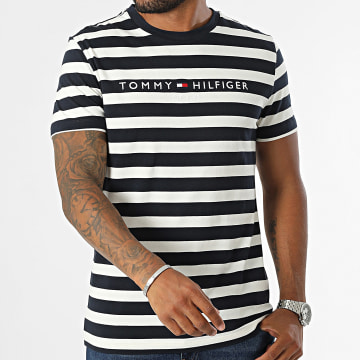 Tommy Hilfiger - Tee Shirt Slim Logo Stripe 6457 Bleu Marine Blanc