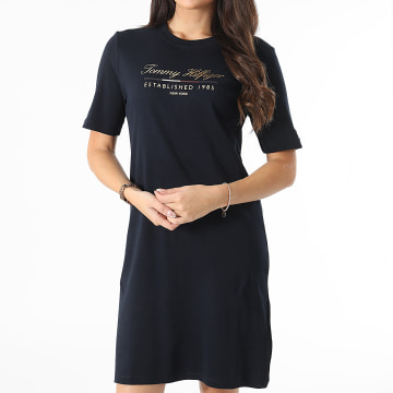 Tommy Hilfiger - Dress Tee Shirt Regular Donna Script Gaphic 3545 Navy Blue Gold