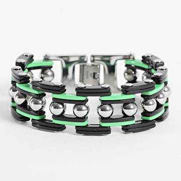 Frilivin - Zilveren Armband Zwart Groen