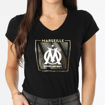 OM - OM M24032 Maglietta donna con scollo a V Nero Oro