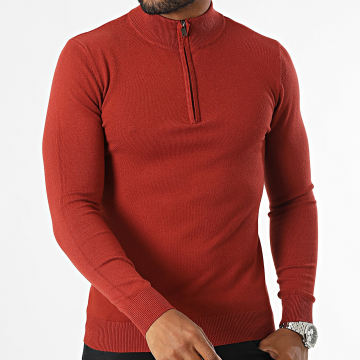 KZR - Jersey con cuello de cremallera rojo ladrillo