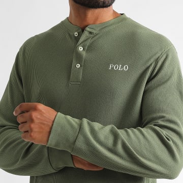 Polo Ralph Lauren - Tee Shirt Manica lunga Textured Waffle Original Player Verde Khaki chiaro