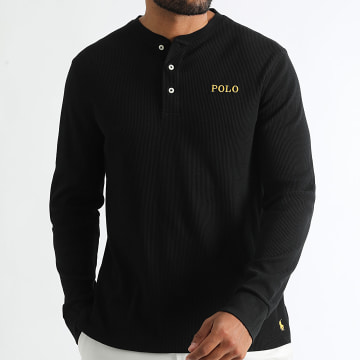 Polo Ralph Lauren - Tee Shirt Manches Longues Texturé Waffle Original Player Noir