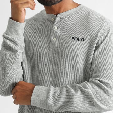 Polo Ralph Lauren - Tee Shirt Lange Mouw Textured Waffle Original Player Heather Grey