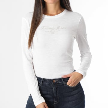 Tommy Jeans - Tee Shirt Manches Longues Slim Femme Prep Luxe 8783 Blanc