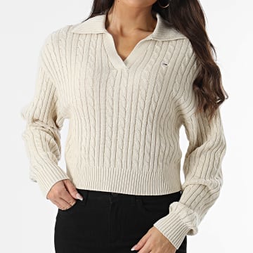 Tommy Jeans - Pull Crop Femme Cable Rugby 8680 Beige