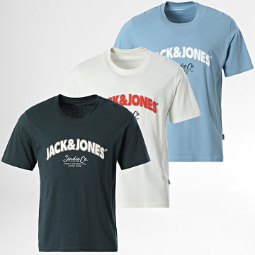 Jack And Jones - Bronx 3 Camisetas Beige Azul claro Verde oscuro