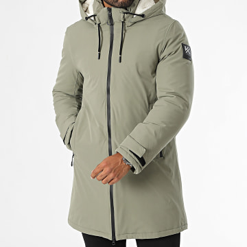 Kymaxx - Parka con capucha verde caqui claro