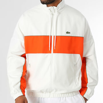 Lacoste - Veste Zippée Logo Brodé Crocodile Blanc Orange
