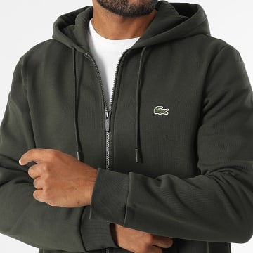 Lacoste - Sweat Zippé Capuche Logo Brodé Crocodile Classic Fit Vert Kaki