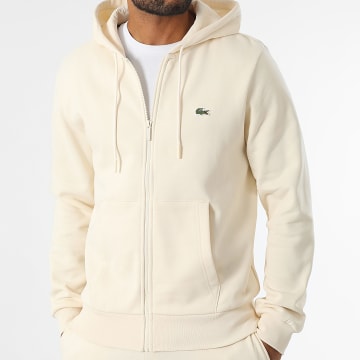 Lacoste - Sweat Zippé Capuche Logo Brodé Crocodile Classic Fit Beige