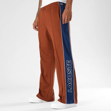 Lacoste - Pantalon Jogging A Bandes Logo Brodé Crocodile Marron Bleu Marine