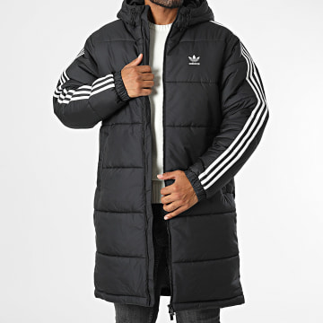 Adidas Originals - Cappotto lungo con cappuccio e strisce Adicolor HZ0684 Nero