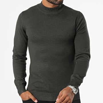 Frilivin - Donker Khaki Groene Trechterhals Sweater