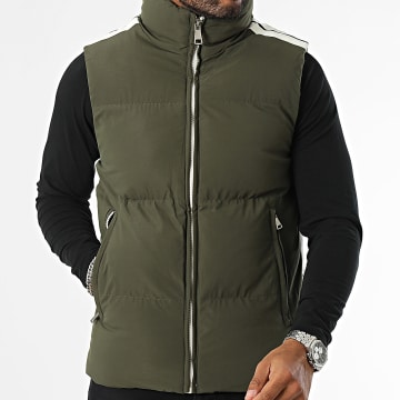 MTX - Cappotto senza maniche a righe verde cachi