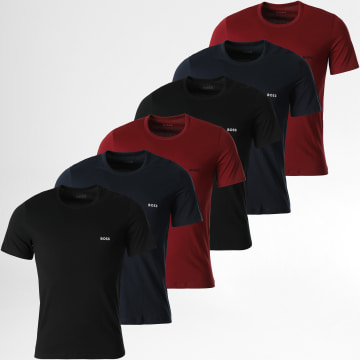 BOSS - Lot De 6 Tee Shirts RN 50499445 Noir Bleu Marine Bordeaux