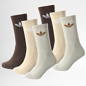 Adidas Originals - Lot De 6 Paires De Chaussettes Trefoil Crew IX5274 Beige Taupe Marron
