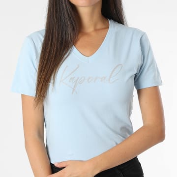 Kaporal - Tee Shirt Col V Slim Femme Signe Bleu Clair Argenté