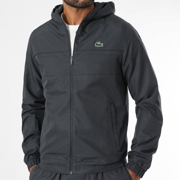 Lacoste - Veste Zippée Capuche Logo Crocodile Gris Anthracite