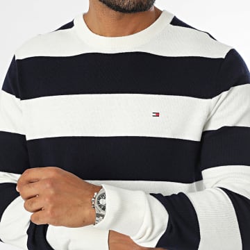 Tommy Hilfiger - Pima Organic Cotton Cashmere 8046 Suéter de rayas azul marino blanco