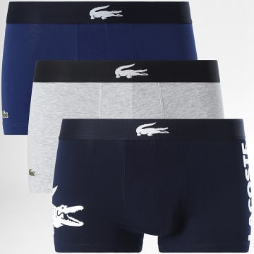 Lacoste - Lot De 3 Boxers Logo Crocodile Gris Chiné Bleu Marine Bleu Roi