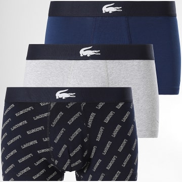 Lacoste - Lot De 3 Boxers Logo Crocodile Bleu Marine Gris CHiné