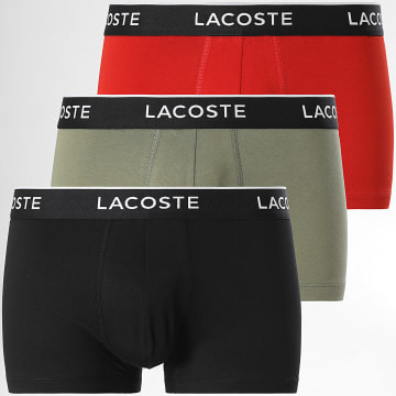 Lacoste - Lot De 3 Boxers Classic Vert Kaki Rouge Noir