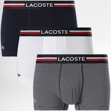 Lacoste - Lot De 3 Boxers Logo Brodé Crocodile Blanc Bleu Marine