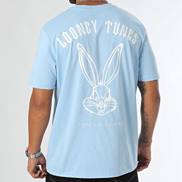 Looney Tunes - Tee Shirt Oversize Large Bugs Bunny Worldwide Backspray Bleu Clair Blanc