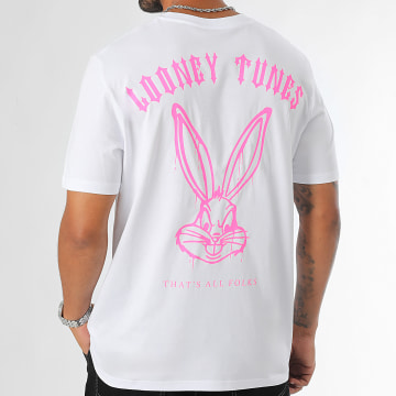 Looney Tunes - Tee Shirt Oversize Large Bugs Bunny Worldwide Backspray Blanc Rose Fluo