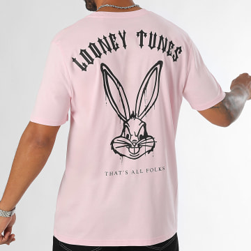 Looney Tunes - Tee Shirt Oversize Large Bugs Bunny Worldwide Backspray Rose Noir