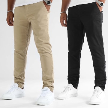 LBO - Lote de 2 pantalones chinos 0524 0527 Negro Beige oscuro