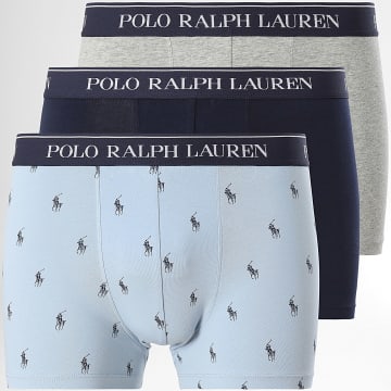 Polo Ralph Lauren - Lot De 3 Boxers Bleu Marine Bleu Clair Gris Chiné