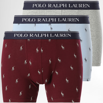 Polo Ralph Lauren - Lote de 3 Boxers Burdeos Azul claro Gris jaspeado