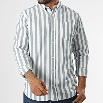 Produkt - Langarmshirt Keith Oxford Weiß Marineblau meliert