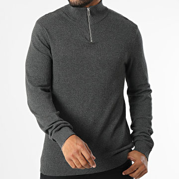 Produkt - Pull Col Montant Zippé Ori Basic Gris Anthracite Chiné