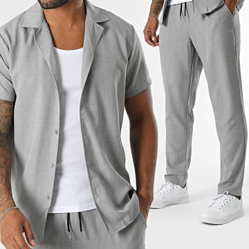 Zelys Paris - Ensemble Chemise Manches Courtes Et Pantalon Gris Chiné